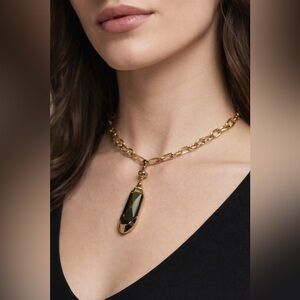 RLM SOHO Robert Lee Morris Gold Tone Smoky Crystal Chunky Pendant Necklace